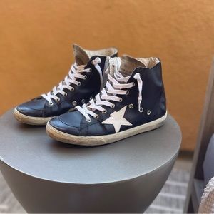 Golden Goose Women's Francy with black leather upper and white star. Size 7.
